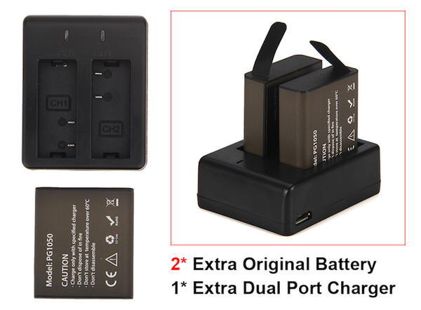 Sport Camara battery charger PG1050mAh battery portable charger 2pcs Battery + Dual Charger Sets for Action Camara