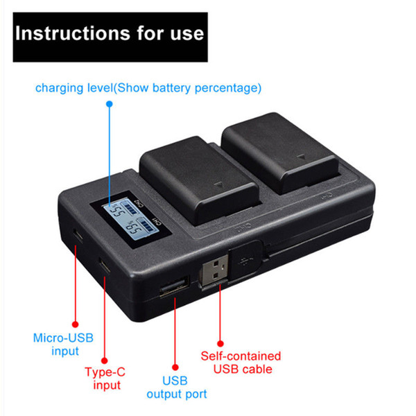 Dual Ports LCD Display NP-FW50 Battery Smart Charger Stand Cradle for Sony Alpha A6000 A6300 A6500 A7r A7