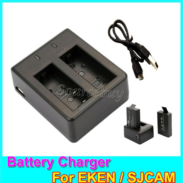 EKEN SJCAM Battery Dual Double Ports Mini USB Cable Battery Charger For SJ4000 SJ5000 Wifi H9 W9 A9 Series Action Sports Cameras Accessories