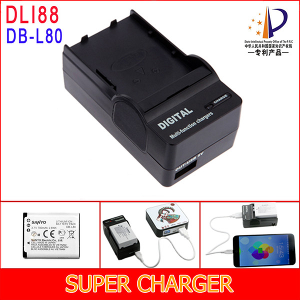 Wholesale- Super Charger DB-L80 DBL80 DLI88 Battery charger for Pentax Optio H90 WS80 H70 P70 P80 for SANYO VPC-CG101 102 VPC-CG20 VPC-CS1