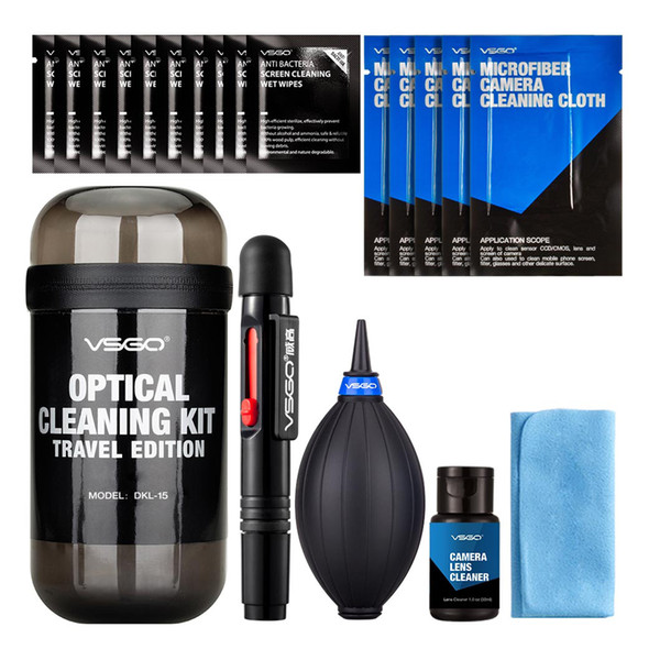 New VSGO 6 In 1 Optical Cleaning Kit Travel Edition With Camera Lens Pen Air Blower Cleaning Cloth Waterproof Bottle.