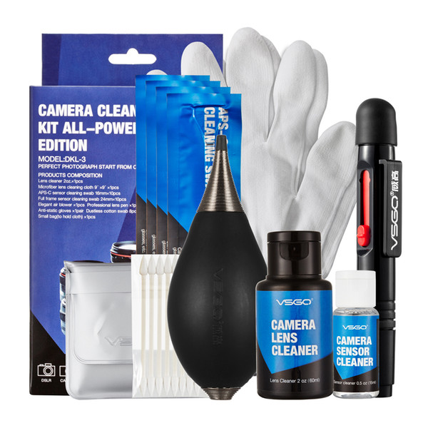 VSGO Professional Camera Cleaning Kit With Lens Cleaning Pen APS-C Full Frame Sensor Swab Air Blower Cleanser Glove and Cloth.