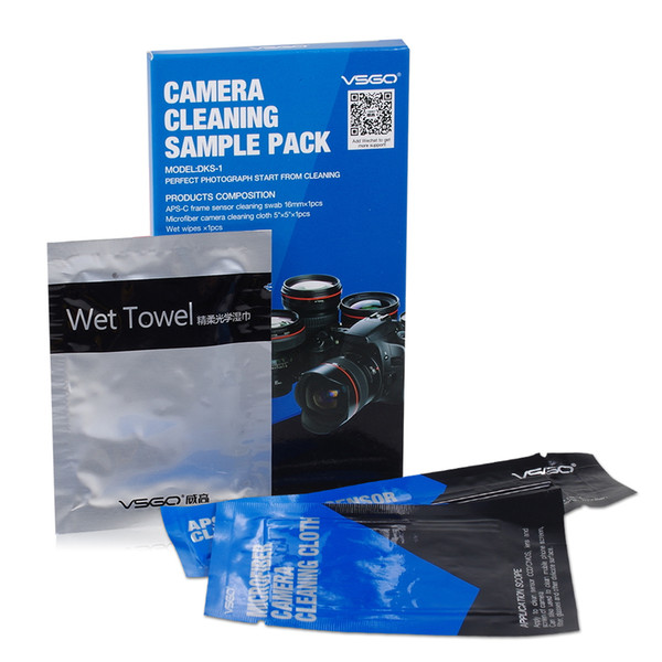 Professional VSGO DSLR Camera Cleaning Kit Simple Pack With APS-C Sensor Swab Wet Towel and Microfiber Cleaning Cloth.