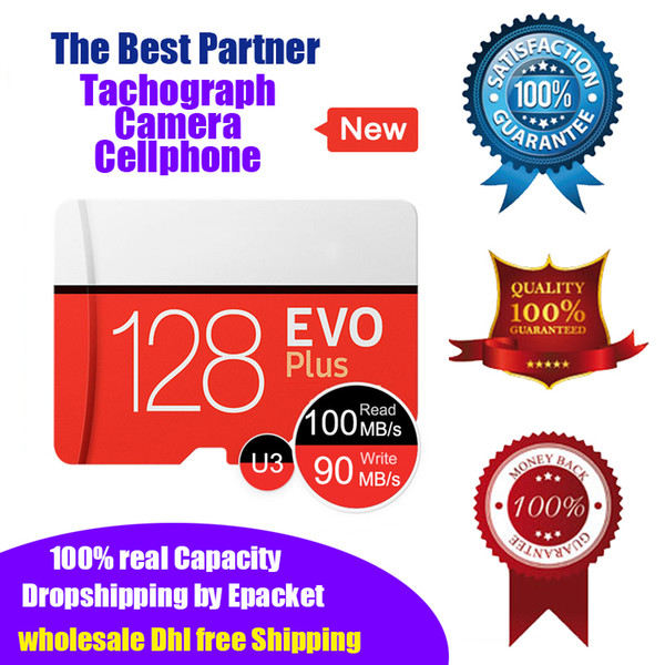 2019 New EVO Plus 128G Real Capacity U3 High Speed Micro SD Memory card 128gb Tachograph TF Card UHS-I Microsd Epacket DHL Shipping