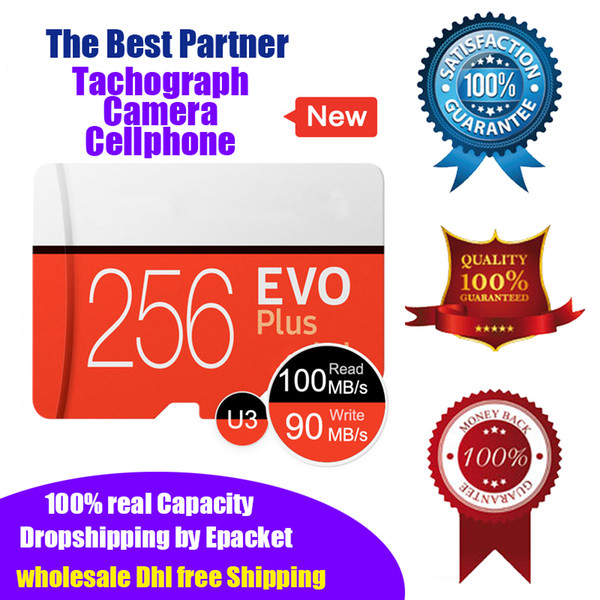 100% Real Capacity 256gb Micro SD Memory Card U3 High Speed Microsd card 256G Tachograph TF Card With Package UHS-I Epacket DHL Shipping