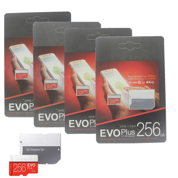 2019 The lastest PLUS 256GB 128GB 64GB Card TF Memory Card Class 10 Flash with free SD Adapter DHL 1 Day Dispatch Freeship