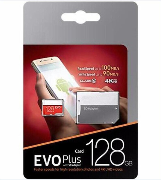 Hot Selling Dropshipping EVO Plus 32GB 64GB 128GB 256GB C10 TF Flash Memory Card Orange EVO Class 10 Free SD Adapter Retail Blister Package