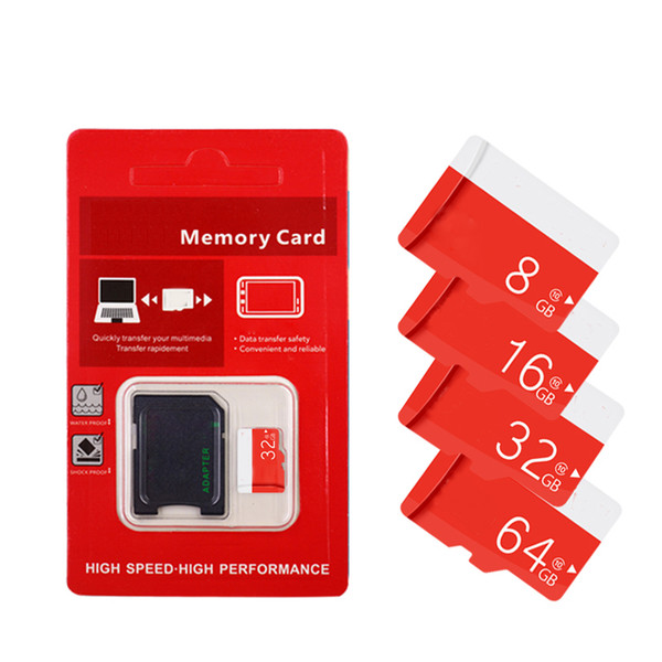 Red Generic 32GB 64GB 128GB 256GB C10 TF Flash Memory Card Class 10 Free SD Adapter Retail Blister Package Epacket DHL Free Shipping