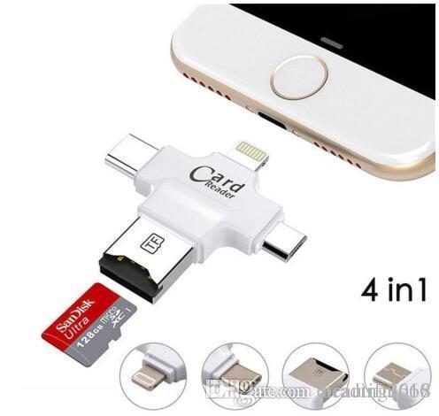 Brand 4 in 1 Type-c/iphone/Micro USB/USB 2.0 Memory Card Reader Micro SD Card Reader for Android iphone 7 OTG reader