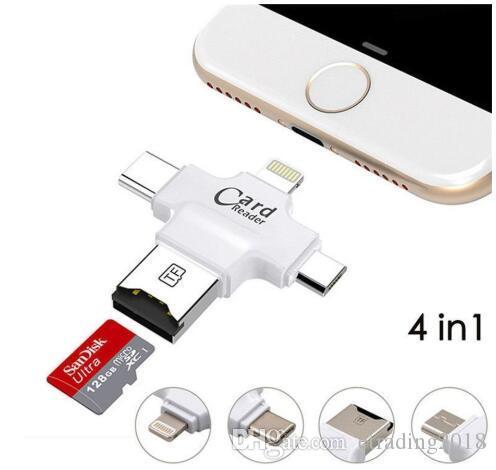 4 in 1 Type-c/iphone/Micro USB/USB 2.0 Memory Card Reader Micro SD Card Reader for Android iphone 7 OTG reader