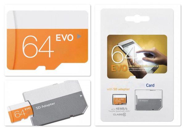 Orange EVO 80MB/S 32GB 64GB 128GB 256GB C10 TF Flash Memory Card Class 10 Free SD Adapter Retail Blister Package Epacket DHL Free Shipping