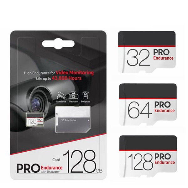 2018 Hot Sell PRO Endurance 32GB 64GB 128GB 256GB C10 TF Flash Memory Card Class 10 Free SD Adapter Retail Blister Package DHL FedEx Expres