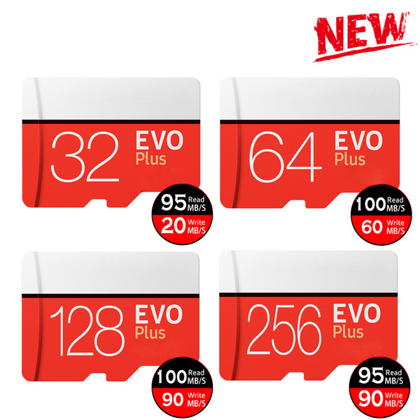 2019 Black Red EVO Plus C10 64GB 128GB 256GB Memory Card TF Memory Card, Free Retail Blister Pack, Free Shipping