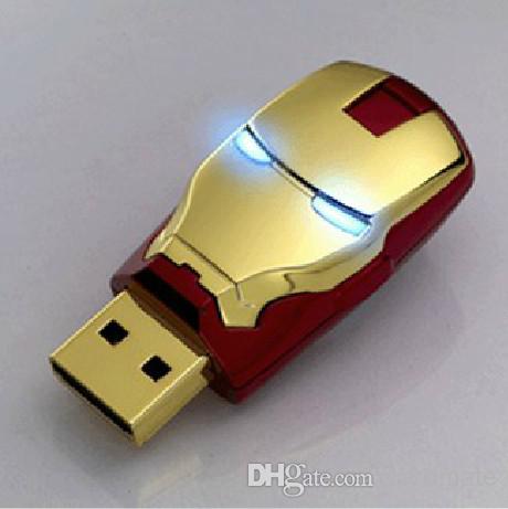 USB 2.0 LED Iron Man FLASHDRIVE FLASH DRIVE MEMORY STICK DEVICE DONGLE GoldB 256GB 64GB Memory Stick Flash Drive Storage USB 2.0 Silver Tone