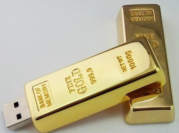 DHL Epacket 100% Real Capacity Gold bar pen drive 16GB USB Flash Drive Memory Stick with OPP Packaging