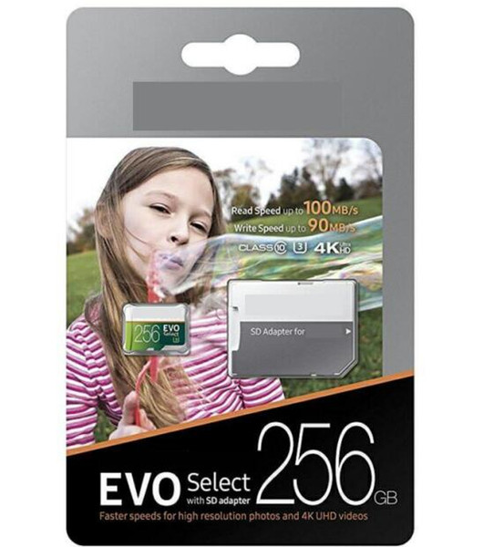 2019 Hot Grey Green EVO Select 80MB / S 90MB / S 64GB 128GB 256GB C10 TF Flash Card Class 10 Free Adapter Retail Blister Packaging