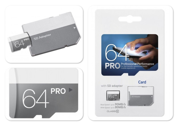 2018 hot selling Gray White PRO128GB 64GB 256GB 32G TF Card with Free Adapter Blister Package Epacket DHL Free Shipping