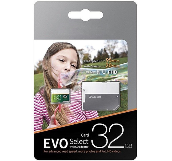 100% Brand New Gray Green EVO Select 32GB 64gb 128gb 256gb TF Flash Memory Card Class 10 Free SD Adapter Retail Blister Package