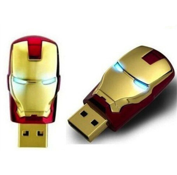 64GB 32GB 16GB 8GB real capacity LED Iron Man Head USB 2.0 USB Flash Drive Pen Grade A Drives Memory stick for iOS Windows Android