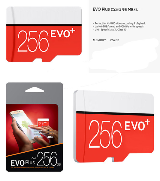 Black EVO Plus + 64GB 128GB 256GB TF Flash Memory Card Class 10 Free SD Adapter Retail Blister Package Epacket DHL Free Shipping