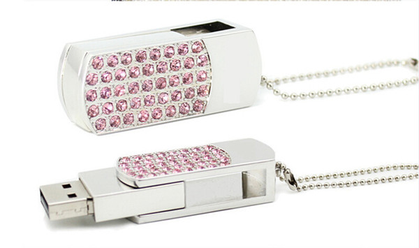 Metal pink Crystal diamond rotate USB stick 2GB 4GB 8GB 16GB 32GB 64GB 128GB 256GB USB 2.0 Flash drive USB sticks pendrives