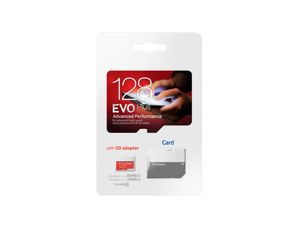 2018 White EVO Plus + 64GB 32GB 128GB TF Flash Memory Card Class 10 Free SD Adapter Retail Blister Package Epacket DHL Free Shipping