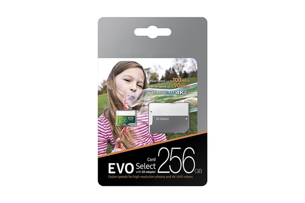 Gray Green EVO Selec 32GB 64GB 128GB 256GB C10 TF Flash MemoryCard Class 10 Free SD Adapter Retail Blister Package Epacket DHL Free Shipping