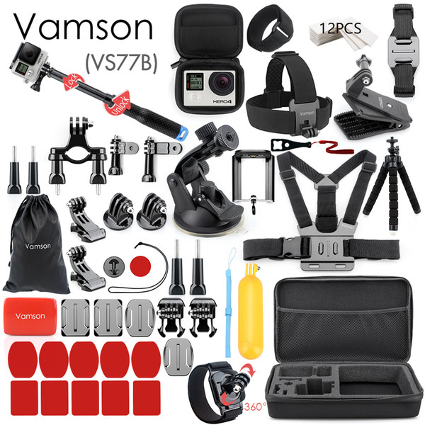 Vamson Gopro Accessories Set for go pro hero 8 7 6 5 4 kit 3 way selfie stick for Eken h8r/xiaomi /yi EVA case VS77