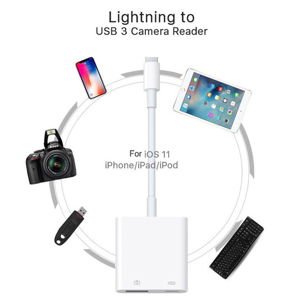 Lightning to USB 3 Camera Reader Adapter Cable For iPhone 5S 6 7 8 Plus iPhoneX iPad iOS11 Data Sync Charger Cable Professional Connector