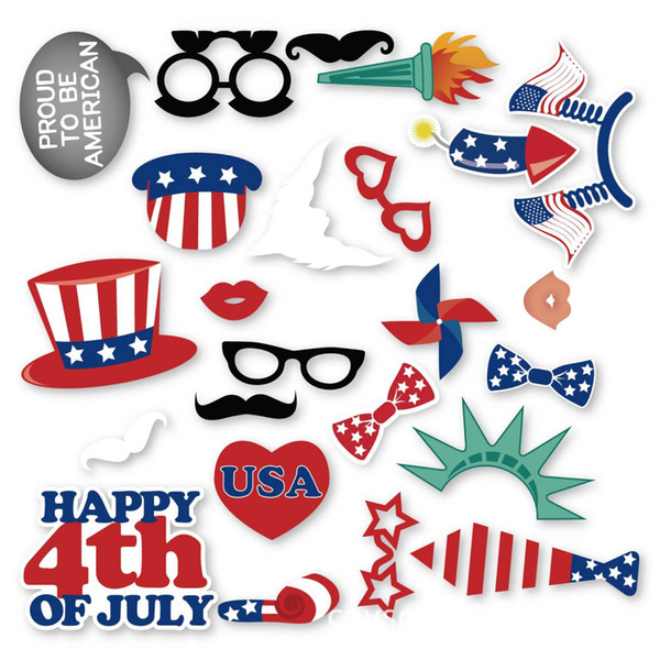 24pcs/set 4th of July Photo Booth Props DIY Kit for America USA Independence Day Party Event Decorations