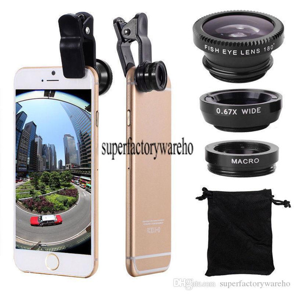 3 In 1 Universal Clip Mobile Camera Phone With Fisheye Lens For Iphone 7 5s 6 6s Samsung Galaxy S7 Edge S8 S8 Plus Huawei Xiaomi