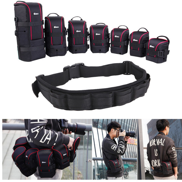 Photo Adjustable Strap DSLR Padded Camera Waist Belt Holder w/ Nylon Functional Soft Padded Lens Bag Pouch Case for Canon Nikon Photo