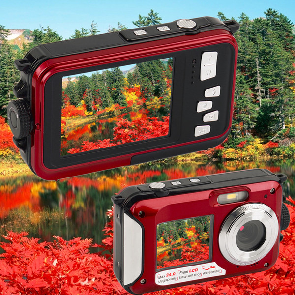 Wholesale-2.7inch TFT Digital Camera Waterproof 24MP MAX 1080P Double Screen 16x Digital Zoom Camcorder Wholesale