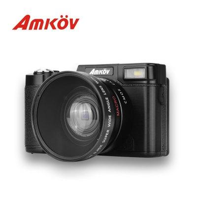 New Camera AMKOV Digital Camera Video Camcorder with 3 inch TFT 180 degrees Screen 4x Digital Zoom Digital Camera with UV Filter +4