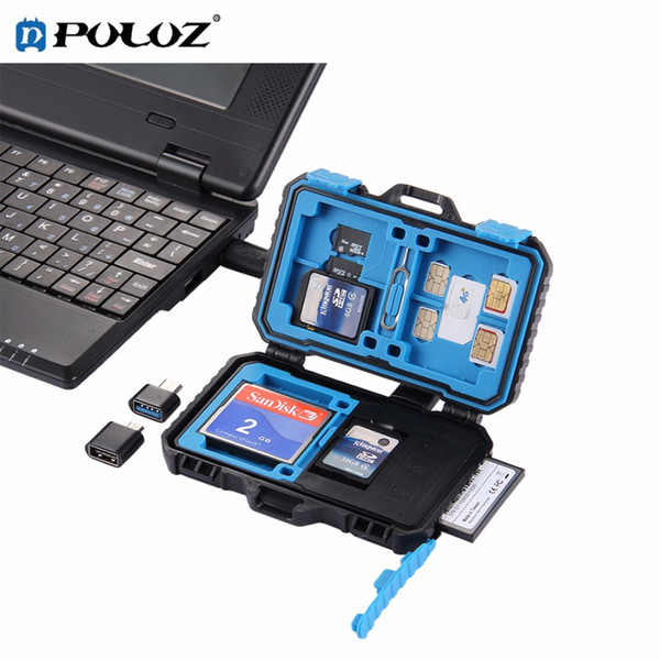 PULUZ Memory Card Reader USB 3.0 SD CF TF Reader with OTG Fuction & 21 Slots Waterproof SD CF TF SIM Cards storage Case Holder