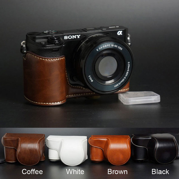 PU leather Camera Bag Case Cover Pouch with strap for Sony alpha A6000 A6300 With 16-50mm Lens, 1PCS, 4 colors for choose