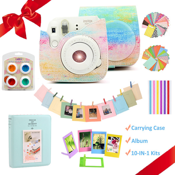 For Instax Mini 8 9 Instant Camera Painting Carrying Case Bag Cover PU Leather Protect Pouch + Album + Accessories