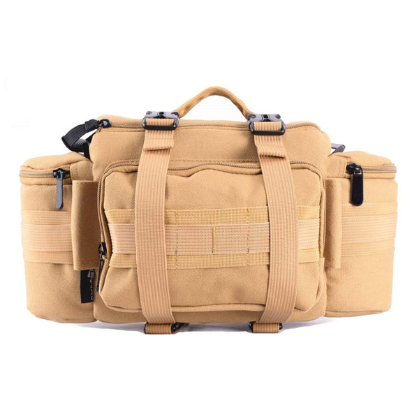 Photo DSLR Multifunctional Waist Rucksack Canvas Tactical Case Camera Soft Pack Molle Single Shoulder Bag w/ Rain Cover