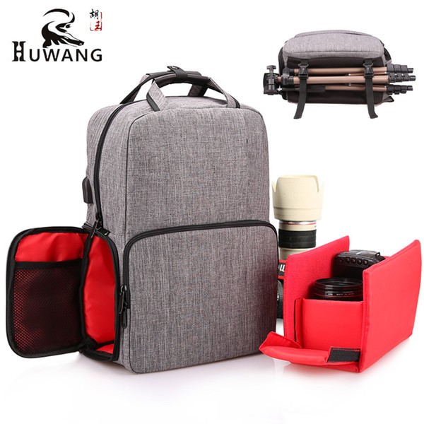 Fashion DSLR Camera Backpack Polyester Waterproof Photography Camera Bags 14'' Laptop Pocket Tripod Strap USB Port Raincoat.