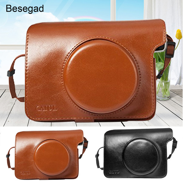 Besegad PU Leather Bag Case Cover Pouch Protector w/Shoulder Strap for Polaroid Instax Wide 300 Instant Print Camera