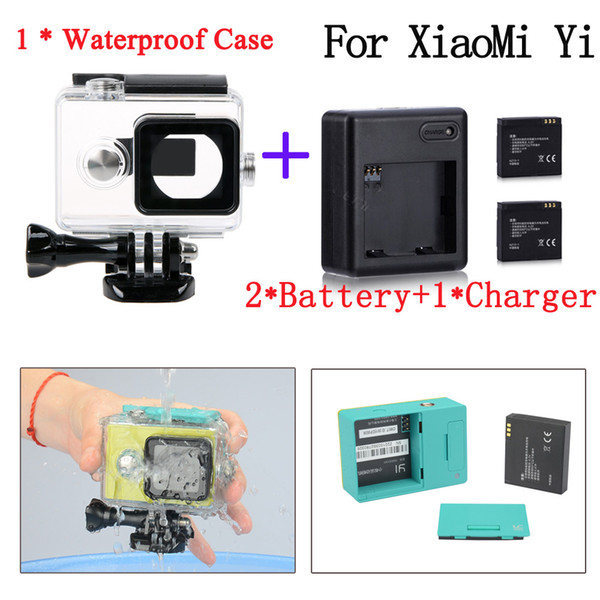 waterproof action camera accessories Waterproof housing Case Box+Xiaoyi Charger+ Battery For yi accessories