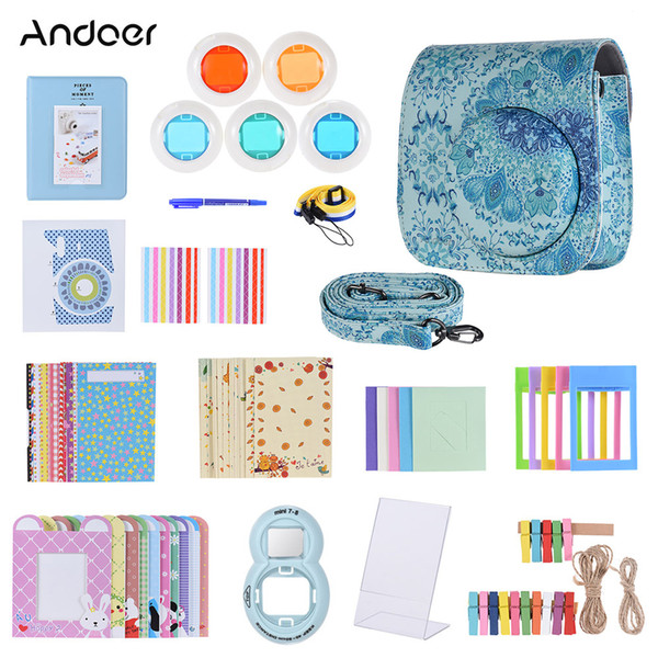 Andoer 14 in 1 Accessories for Instax Mini 8 8+ 8s 9 Camera Case Strap Sticker Selfie Lens Filter Album Photo Frame etc