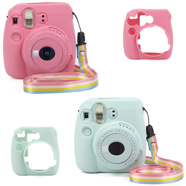 hot sell wholesale soft silicone patten Cover with Shoulder Strap For Instax Mini 9 Mini 8 Mini 8+ Instant Film Cameras free ship