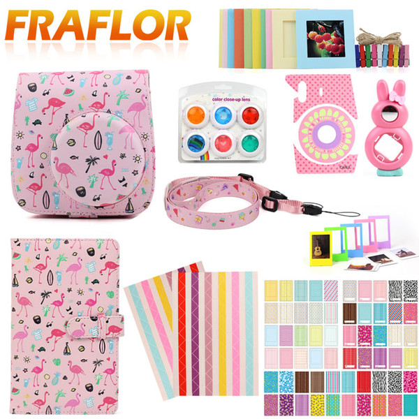 Accessories Set Flamingo Case PU Leather Bag Photo Frame Camera Stickers Wall Frame Clip with Rope for Instax Mini 8 9