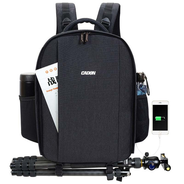 Caden Waterproof DSLR Video Camera Backpack Shoulders Bag 14in Laptop Tripod Travel Daypack w/ Rain Cover for Nikon Canon Sony