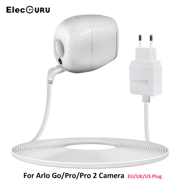 19.6ft/6M Charging Cable For Arlo Pro 2/Pro/Go Camera Battery Quick Charger 3.0 Power Adapter+Charging Cable EU US UK Plug White