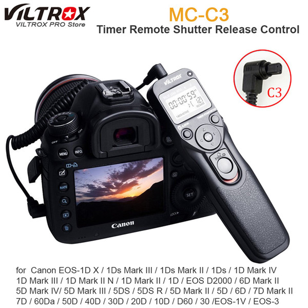 Viltrox MC-C3 LCD Timer Remote Shutter Release Control Cable Cord for  7D II 6D II 5D Mark IV 5DIII 50D 40D 30D 20D 10D 1D