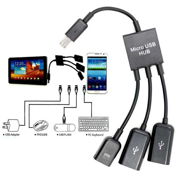 USB HUB 3 in 1 Micro Male to Female & Double USB 2.0 Host OTG Adapter Cable Mobile phone adapter Earphone Accessories