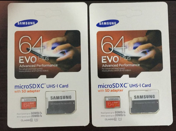 DHL shipping 16GB/32GB/64GB/128GB/256GB Original Samsung EVO+ Plus micro sd card Class10/smartphone TF card/Tablet PC Storage card 80MB