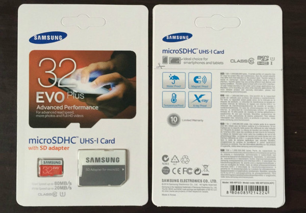 DHL shipping 8G/16GB/32GB/64GB/128GB/256GB Original Samsung EVO+ Plus micro sd card Class10/smartphone TF card/Tablet PC Storage card 80MB